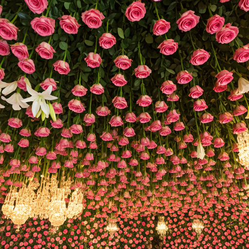 Lavish floral wedding decor with pink roses