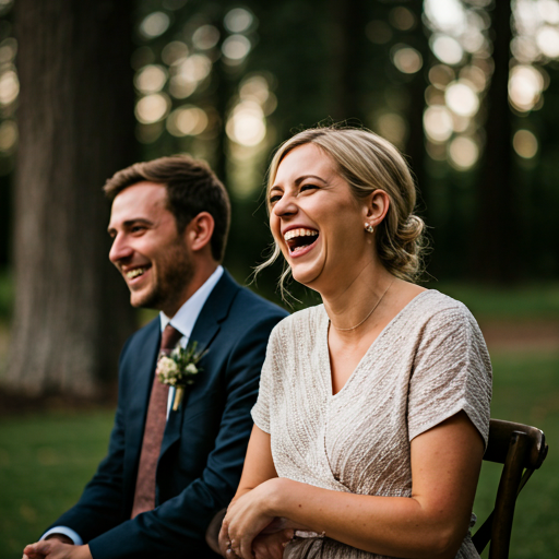 Joyful wedding guest at outdoor ceremony