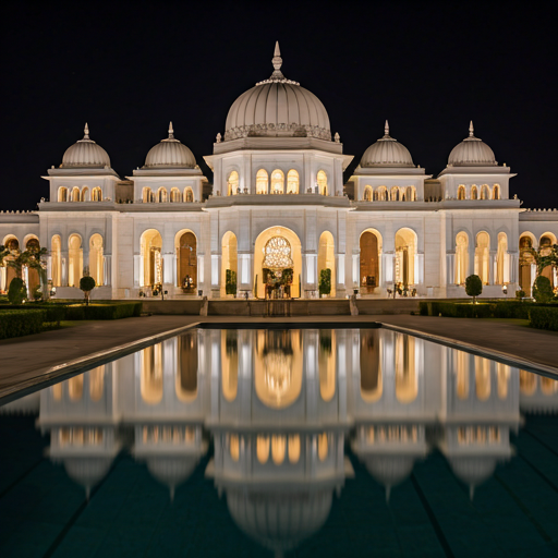 Luxury white marble wedding venue at night
